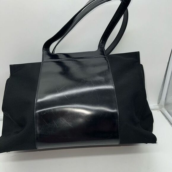 Salvatore Ferragamo Gancini Black Nylon and Patent Leather Shoulder Bag - Picture 7 of 16